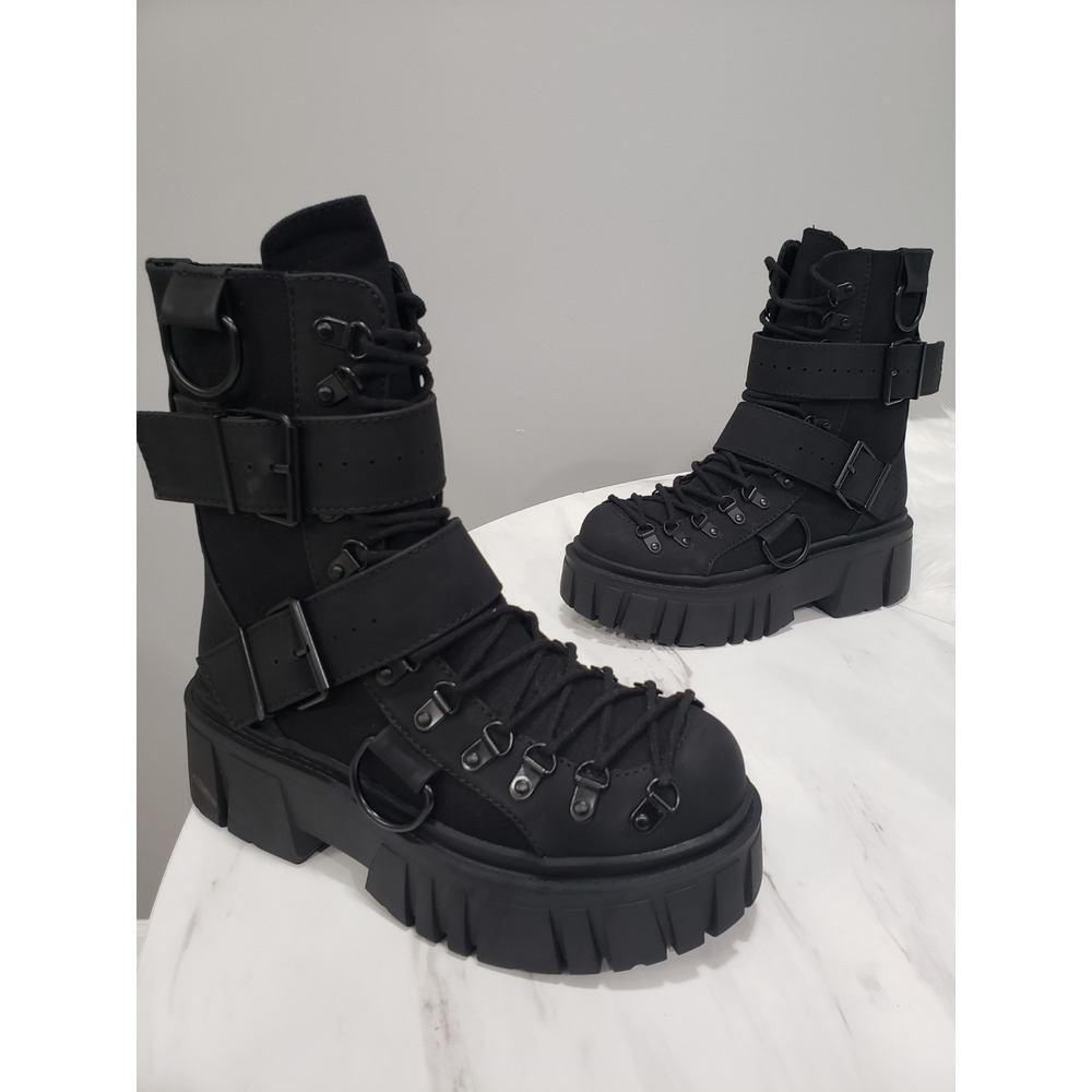NEW SZ 8 Dolls Kill Club Exx Low Traitor Boots BLACK Platform Combat Burning Man